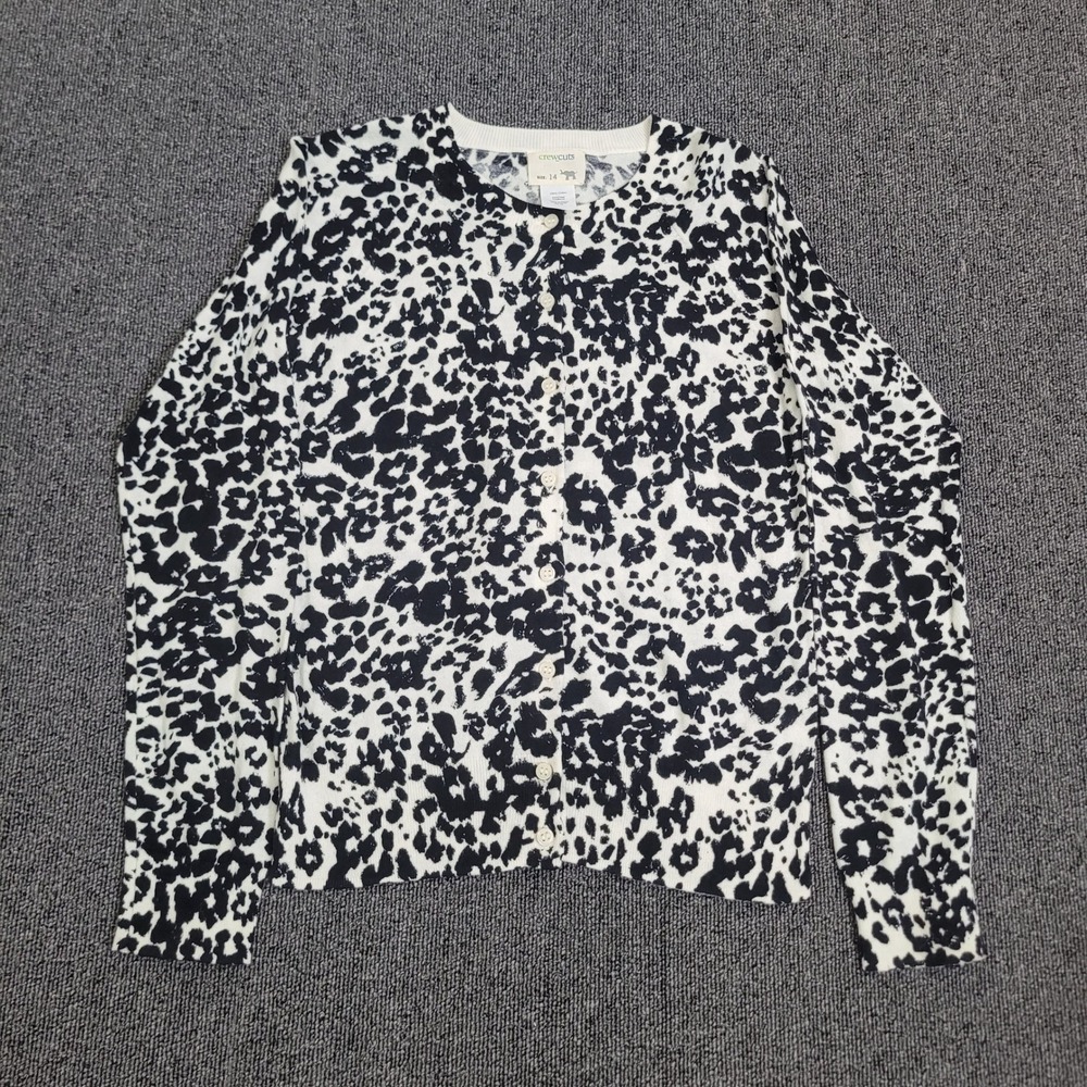 Crewcuts 14 Leopard Cardigan Girls Black White Snow Leopard Cotton F5759 J.Crew